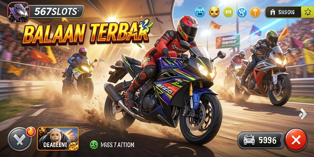 Tampilan utama gameplay balapan motor yang seru di 567SLOTS.