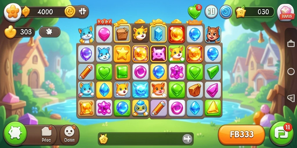 Tangkapan layar gameplay FB333 menampilkan keseruan mencocokkan item.