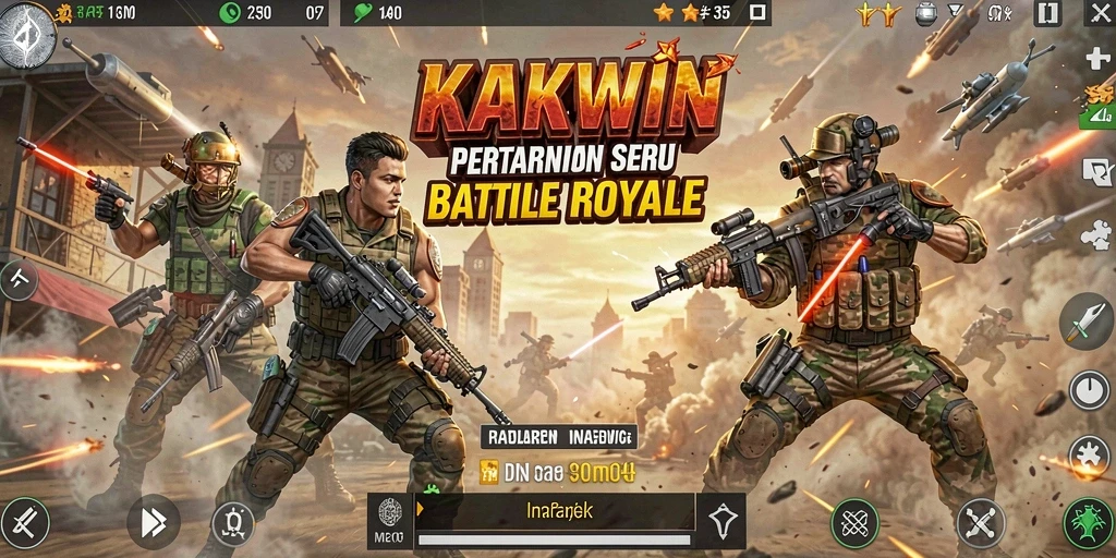 Screenshot menunjukkan gameplay penuh aksi KAKWIN Battle Royale.