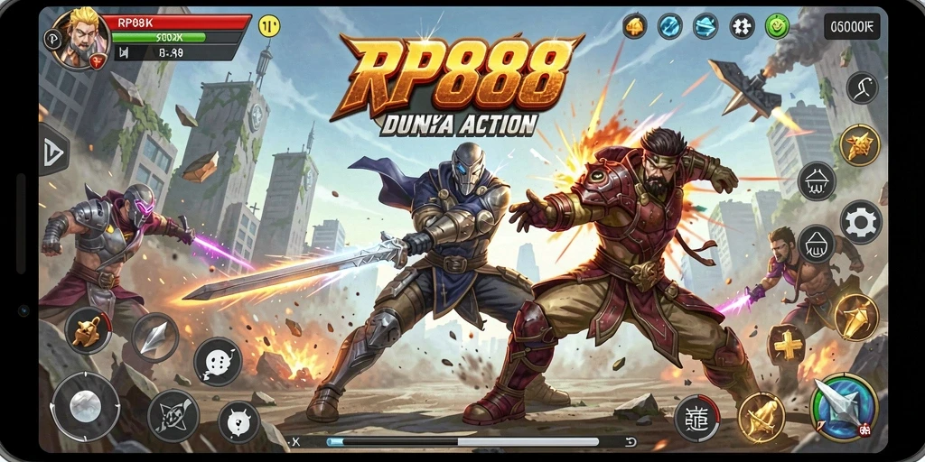 Tangkapan layar menampilkan aksi seru dalam game Action RP888.