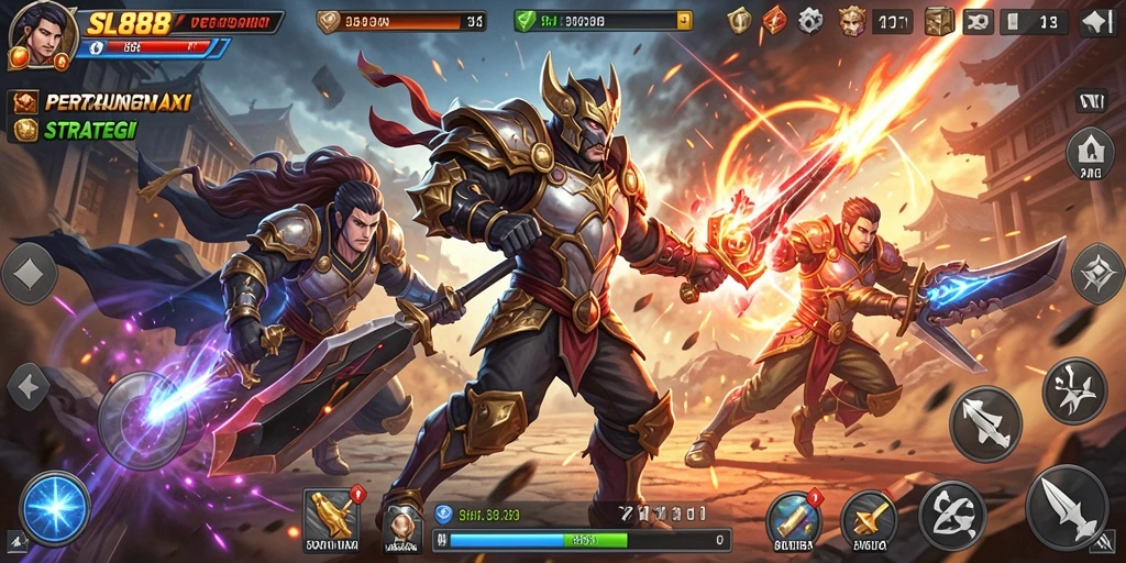 Tangkapan layar SL888 dengan aksi pertarungan yang mendebarkan dan karakter unik.
