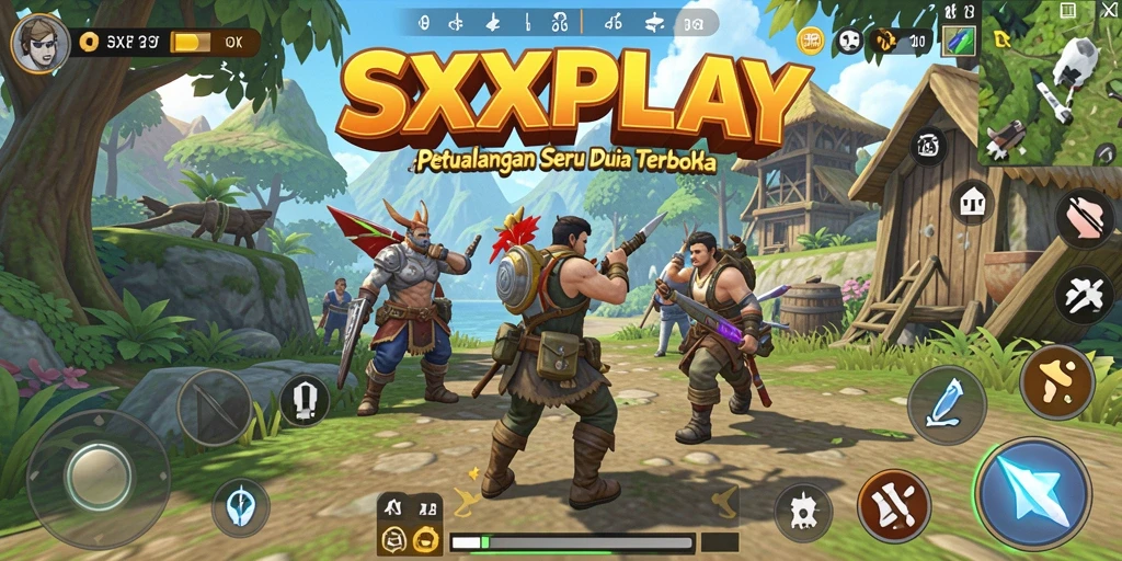 Tangkapan layar gameplay SXXPLAY yang menampilkan eksplorasi dunia terbuka.