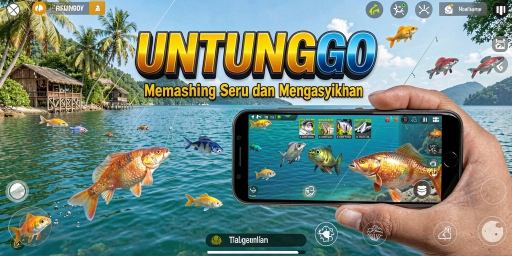 Tampilan gameplay UNTUNGGO saat memancing di laut dalam.