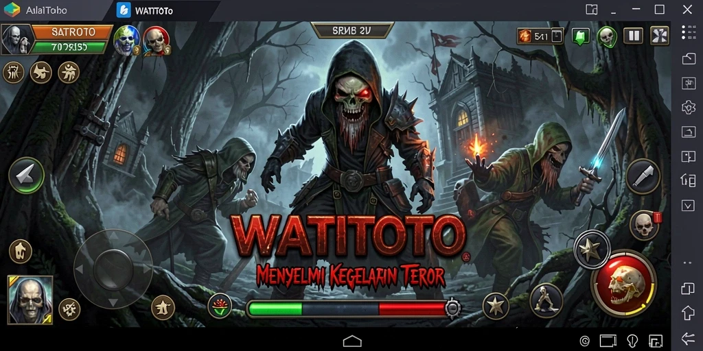 Screenshot gameplay di WATITOTO menunjukkan suasana mencekam saat menjelajahi tempat angker.